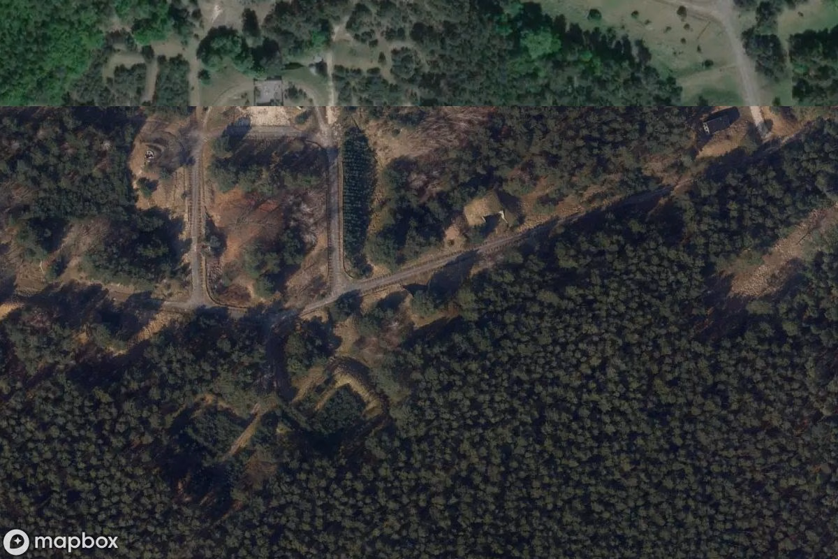 Satellitbild från luften av Raketendivision Lunowo, en övergiven Militär anläggning i Świnoujście, Polen