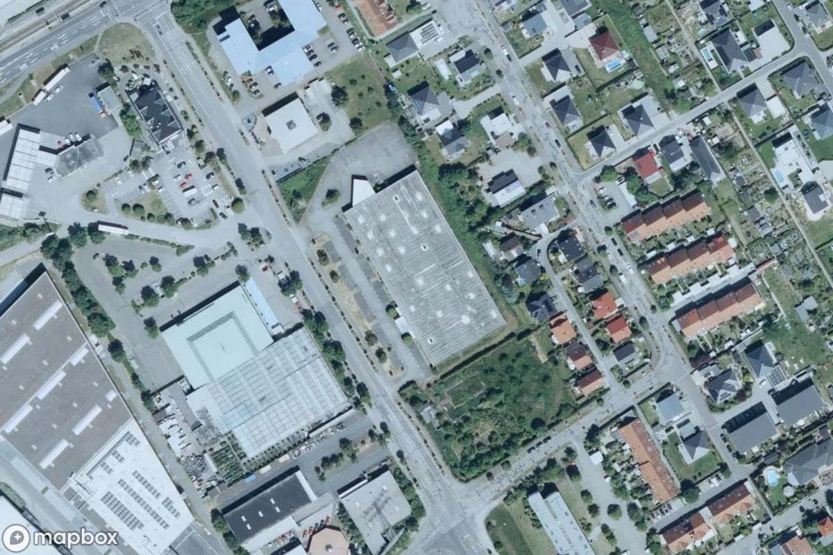 Aerial satellite view of Möbelgeschäft, an abandoned Shop in Taucha, Germany
