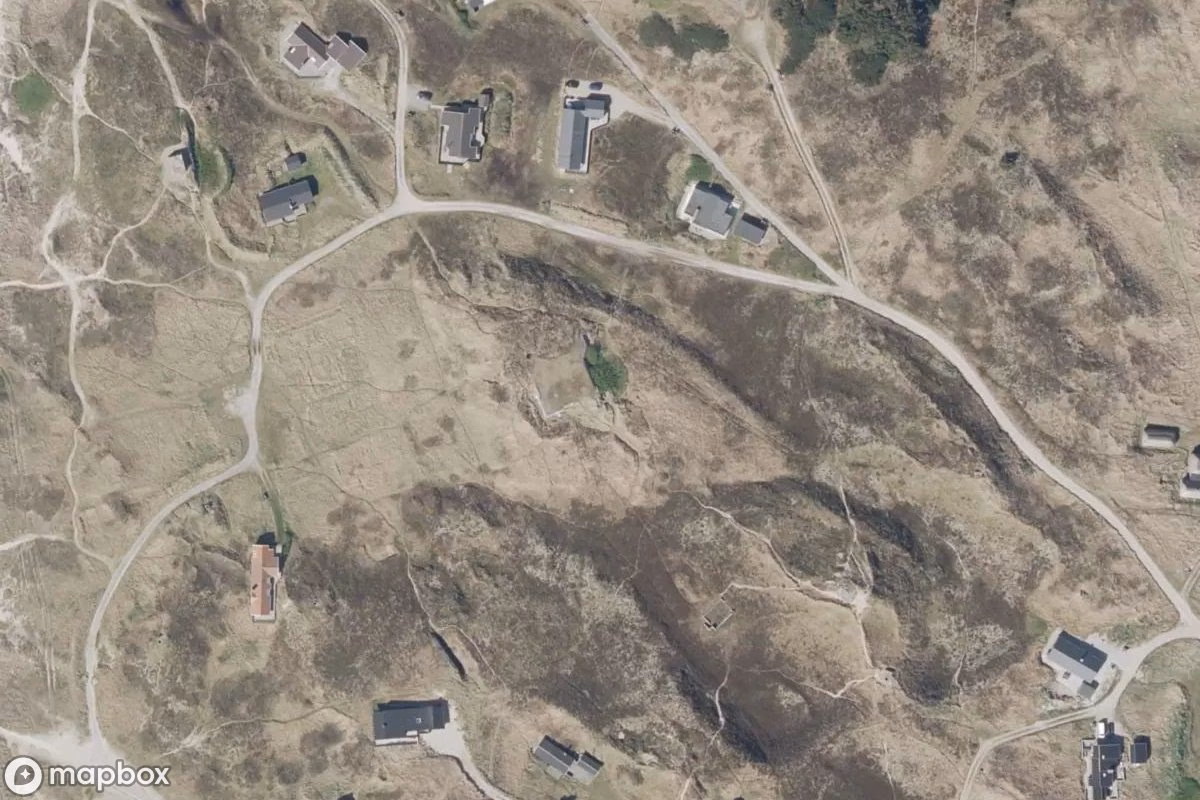 Aerial satellite view of Kommandobunker Ringelnatter, an abandoned Bunker in Ringkøbing-Skjern Municipality, Denmark