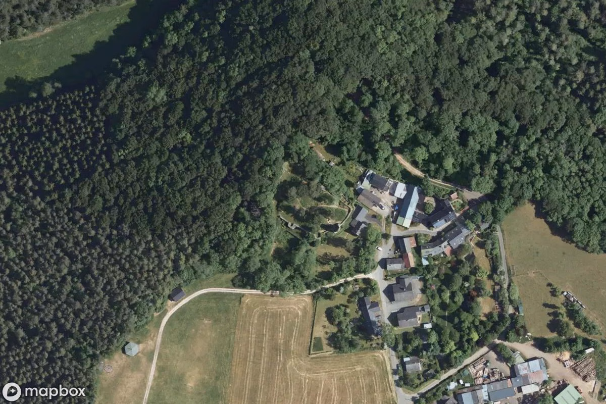 Aerial satellite view of Burg Dollendorf, an abandoned  in Ahrhütte, Germany