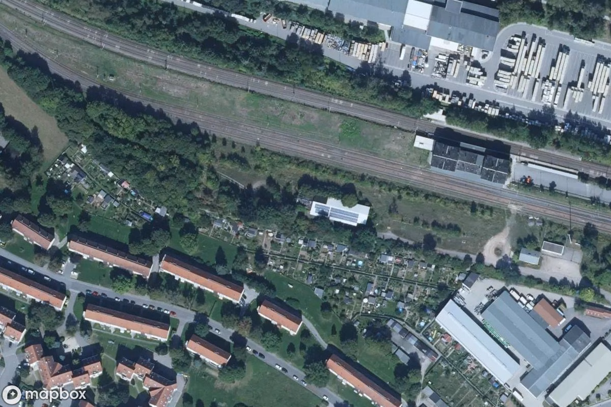 Aerial satellite view of Bahnhofsgebäude, an abandoned Railway Station in St. Egidien, Germany
