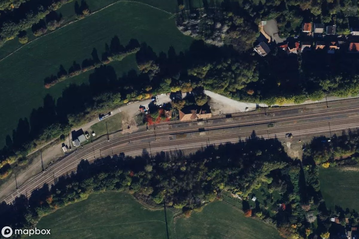 Satelitarny widok z lotu ptaka Bahnhofsgebäude, opuszczone Dworzec w Wemmetsweiler, Niemcy