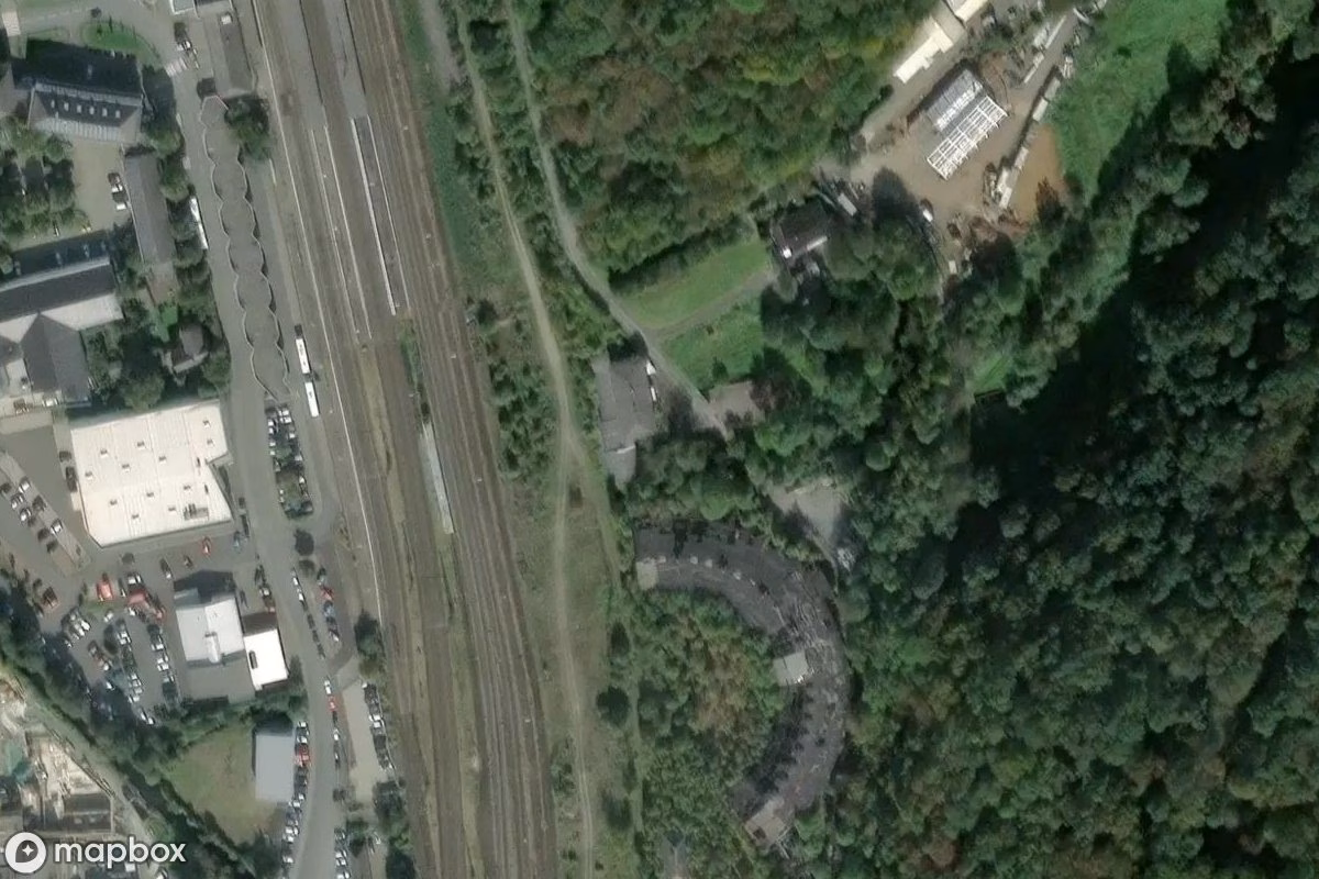 Aerial satellite view of Kegelbahn, an abandoned  in Dillenburg, Germany