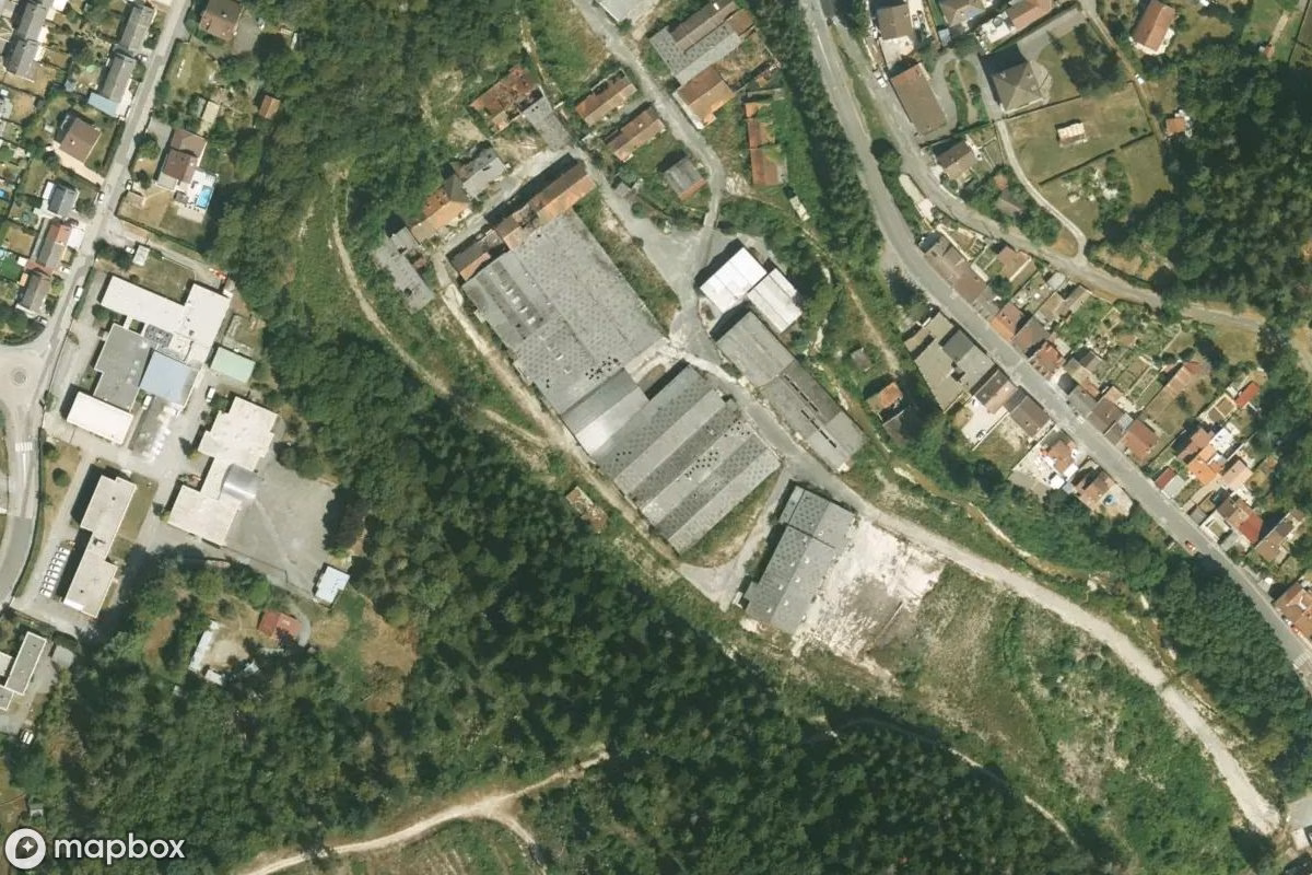 Vue aérienne satellite de Fabrik Mercantile, un Usine abandonné à Oyonnax, France
