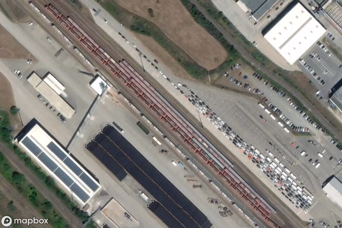 Satelitní letecký pohled na Bahn, opuštěné  v Sassnitz, Německo