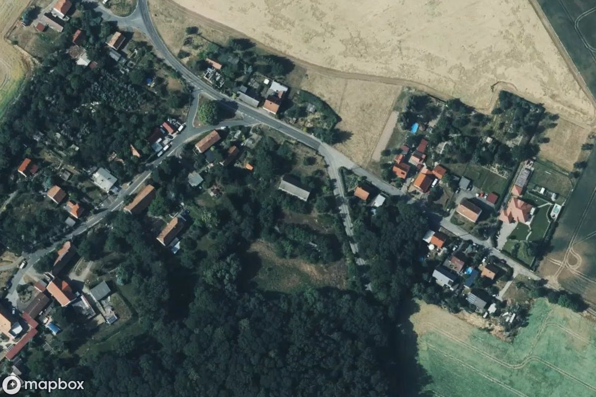 Aerial satellite view of Zirkusgelände, an abandoned Amusement Park in Groptitz, Germany