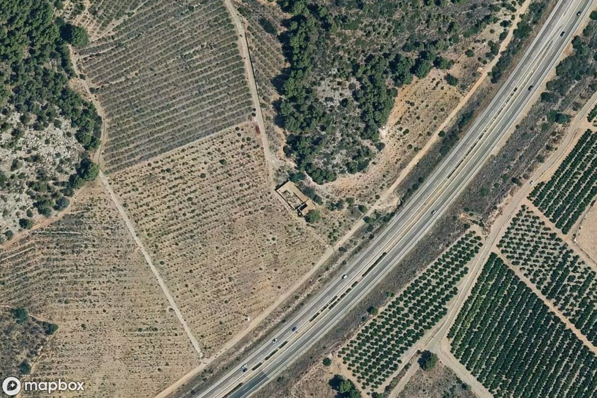 Aerial satellite view of Haus, an abandoned  in Benicàssim, Spain