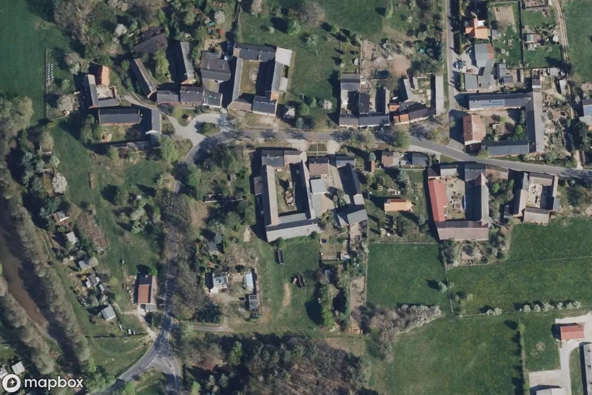 Aerial satellite view of Gutshof, an abandoned Farm in Niedergörsdorf, Germany