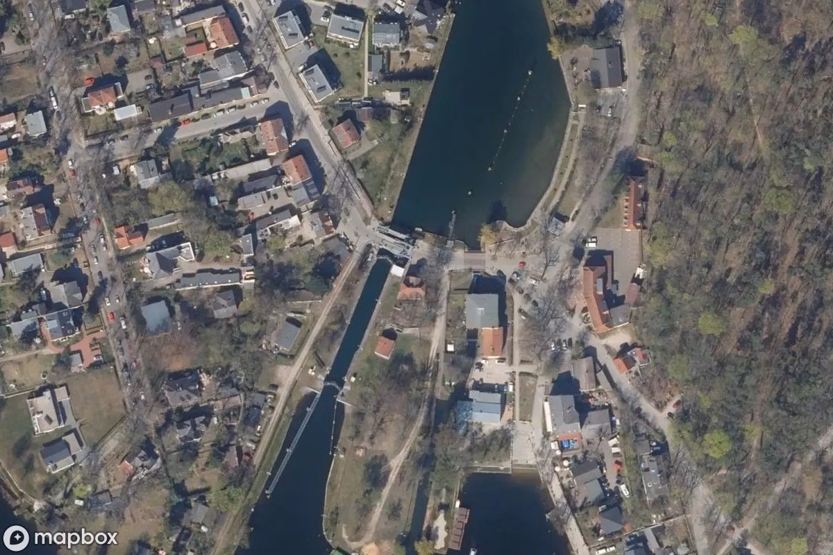 Aerial satellite view of Altes Haus, an abandoned  in Woltersdorf, Germany