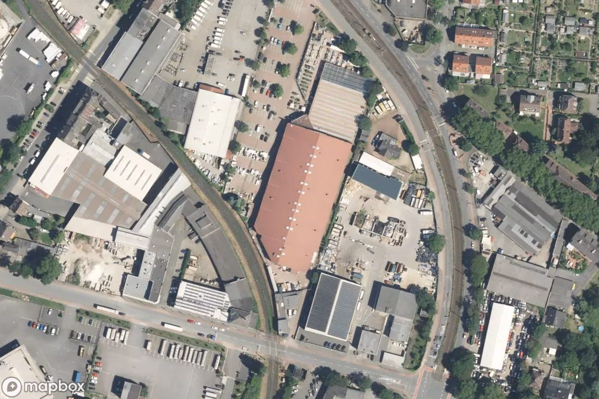 Vista aérea por satélite de Baumarkt, un Tienda abandonado en Duisburg, Alemania