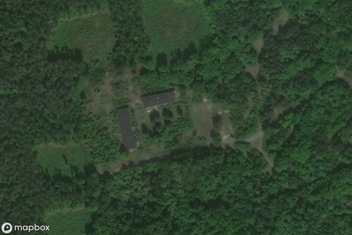 Aerial satellite view of Fort Knox Kriegszone, an abandoned Military Site in Mościenica, Poland