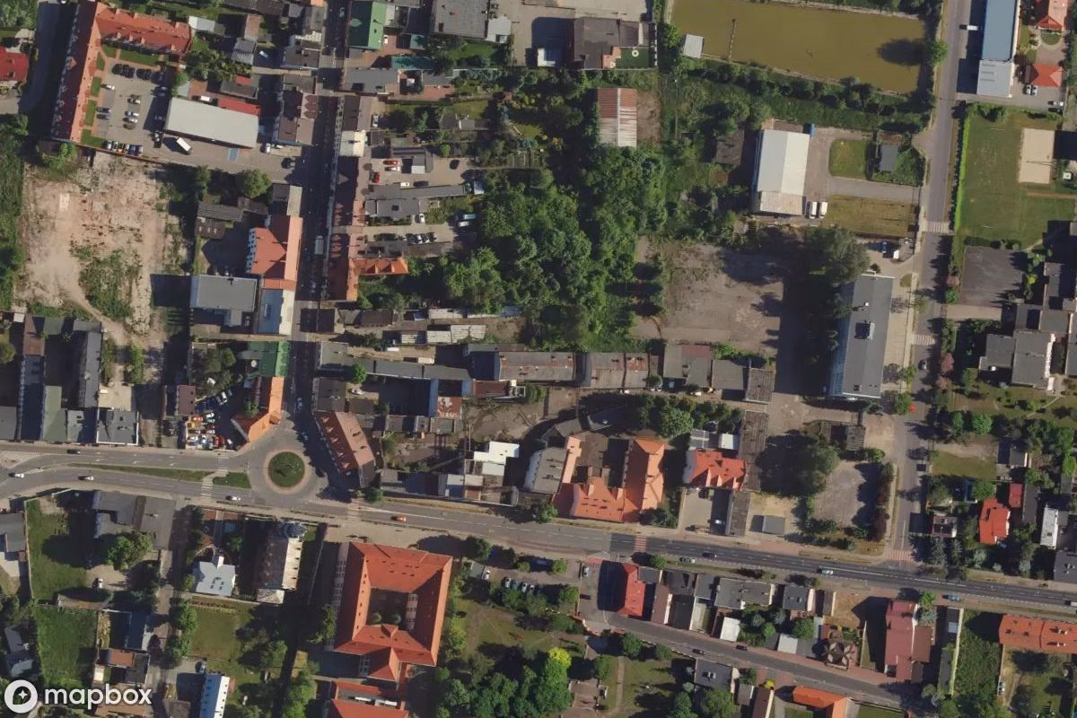Aerial satellite view of Polmos Konin, an abandoned Factory in Konin, Poland