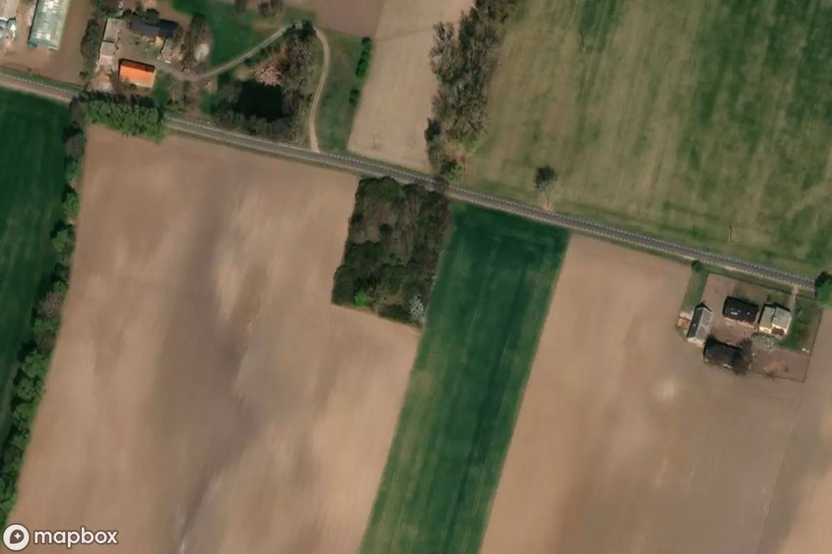 Aerial satellite view of Cimetière mennonite, an abandoned Cemetery in Kosowo, Poland