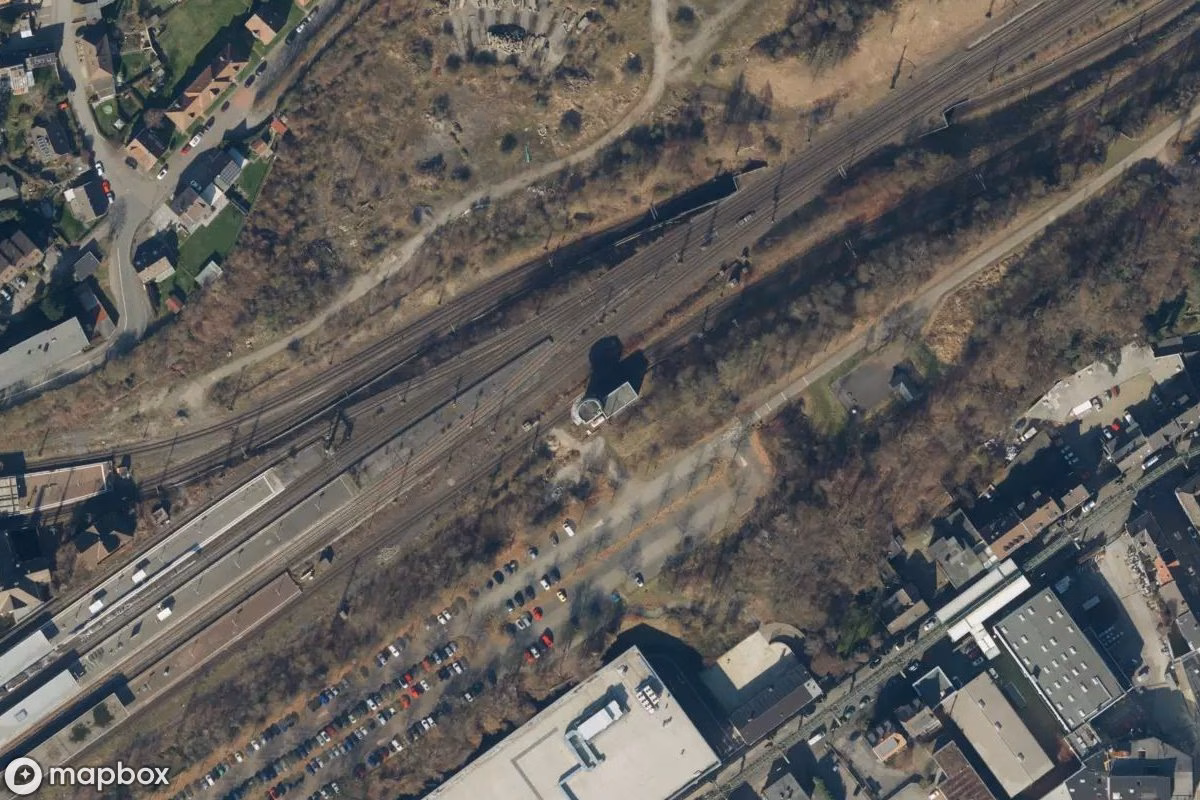 Aerial satellite view of Bahngebäude, an abandoned  in Wuppertal, Germany