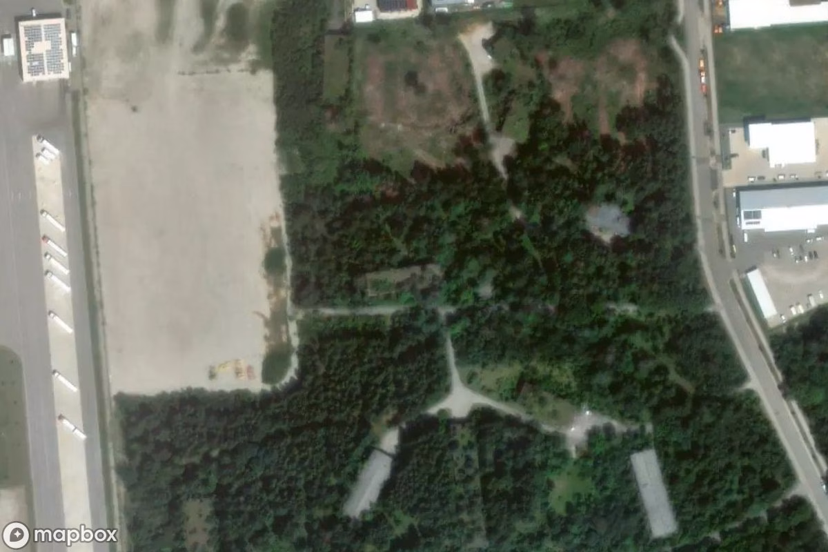 Satelitní letecký pohled na Dynamit AG, opuštěné Továrna v Landsberg am Lech, Německo