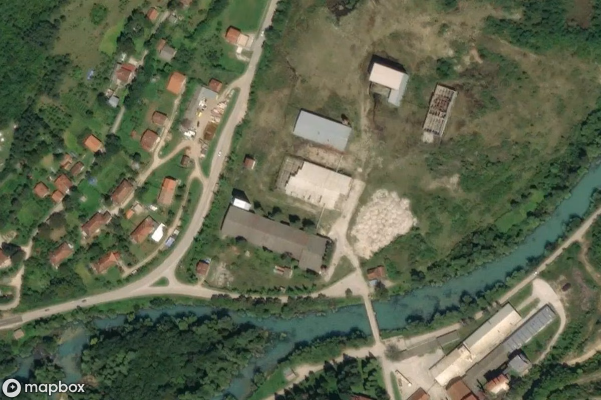 Aerial satellite view of 44°17'35"N 17°06'52"E, an abandoned  in Duljci, Bosnia and Herzegovina