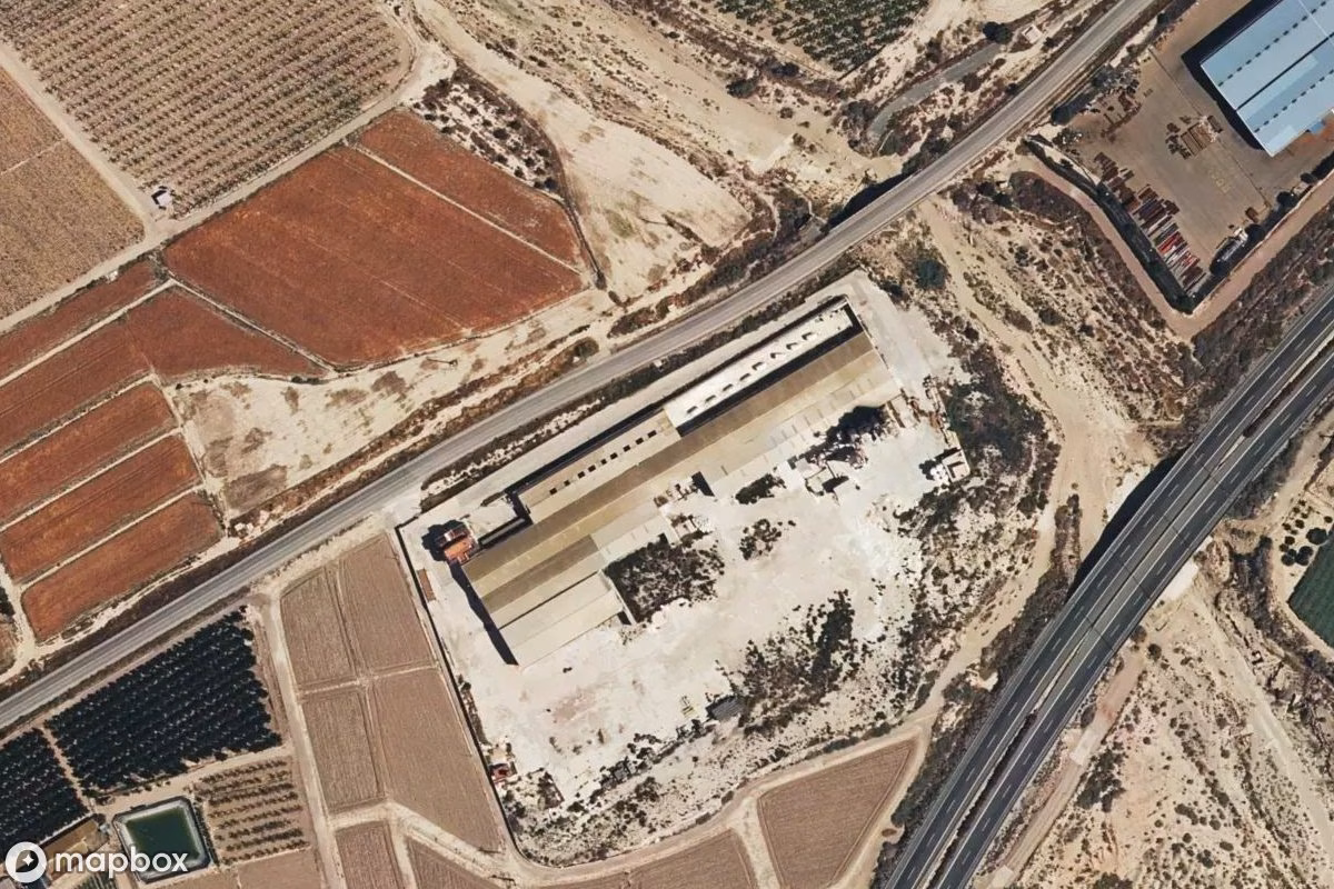 Vue aérienne satellite de Fabrik, un Usine abandonné à Totana, Espagne