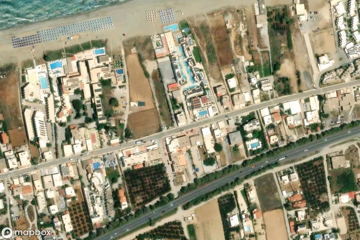 Aerial satellite view of Haus, an abandoned  in Rethymno, Greece