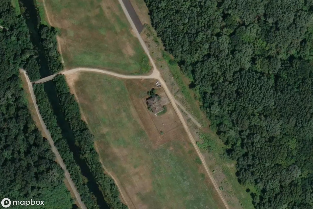 Aerial satellite view of Grenzhaus, an abandoned  in Rajka, Hungary