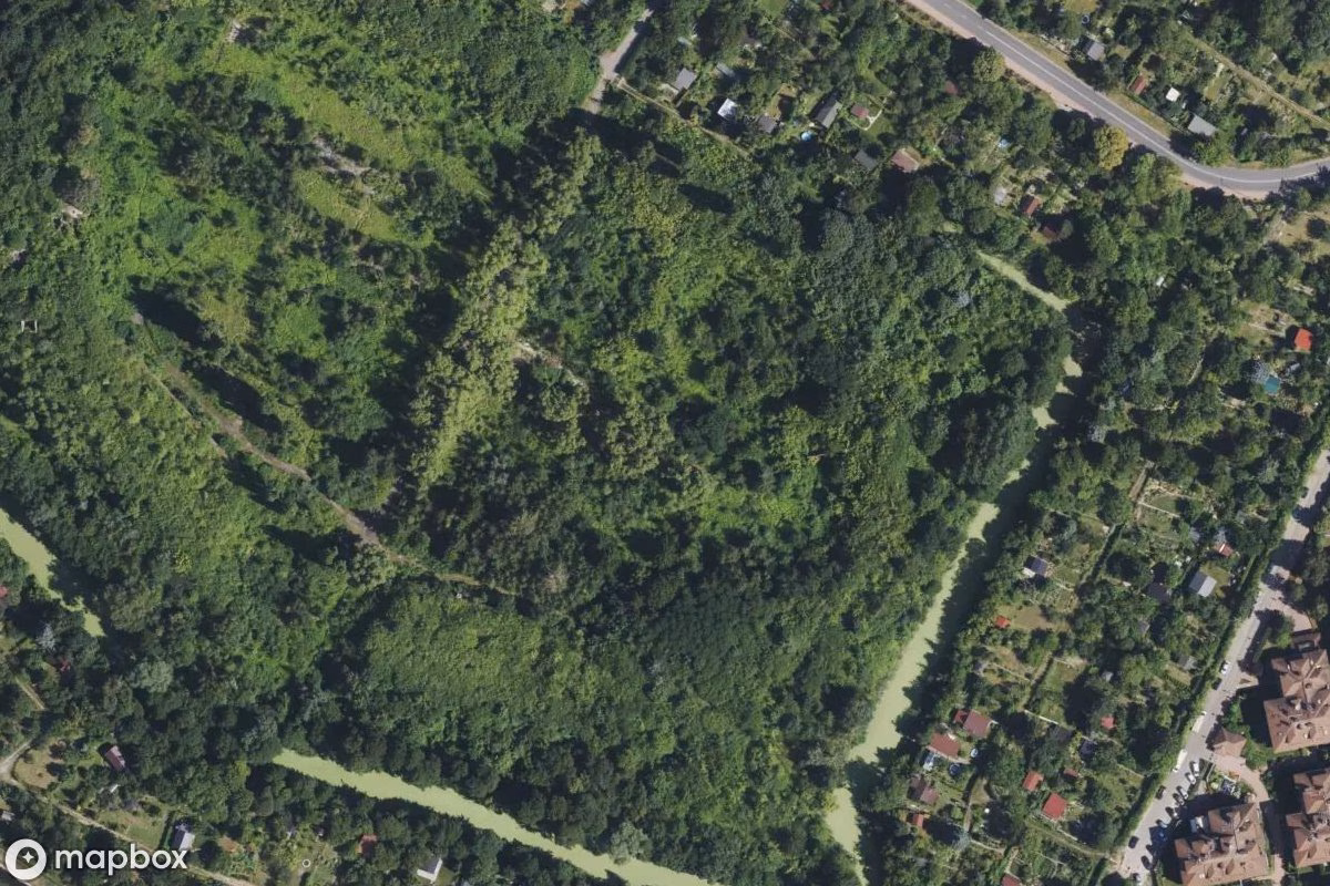 Aerial satellite view of Fort Szczęśliwice, an abandoned Military Site in Warsaw, Poland